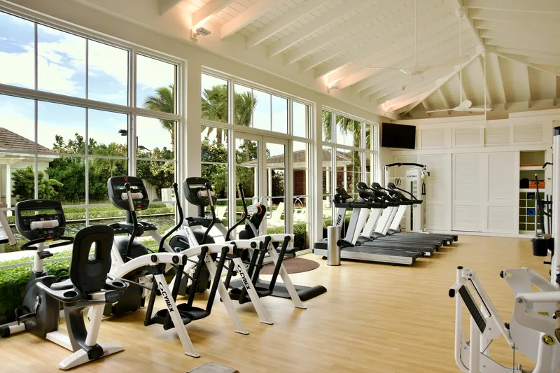 The fitness centre, open on the gardens