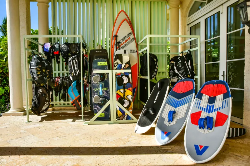 Kite and wing gear ready on the terrace